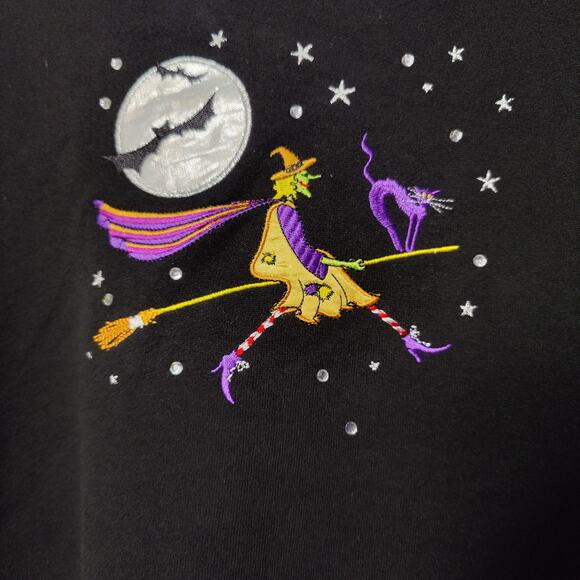 NWT Holiday Editions Plus Sz 2X Black Halloween Witch Sweatshirt Crew Neck Bats - Picture 2 of 5